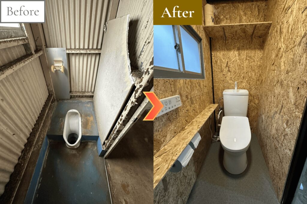 和式トイレを洋式トイレに改造し、室内も改造
